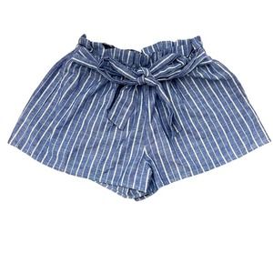 Love Tree Women’s Blue / white Striped Paper Bag Shorts With Tie Sz M